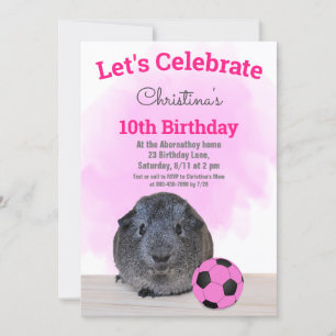 Invitation Gray Guinée Pig Girly Pink Football Ball Custom