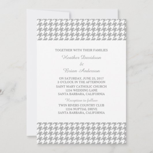 Invitation Gray Houndstooth Mariage Inviter (Devant)