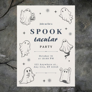 Invitation Gray Illustrated Ghosts Halloween Party