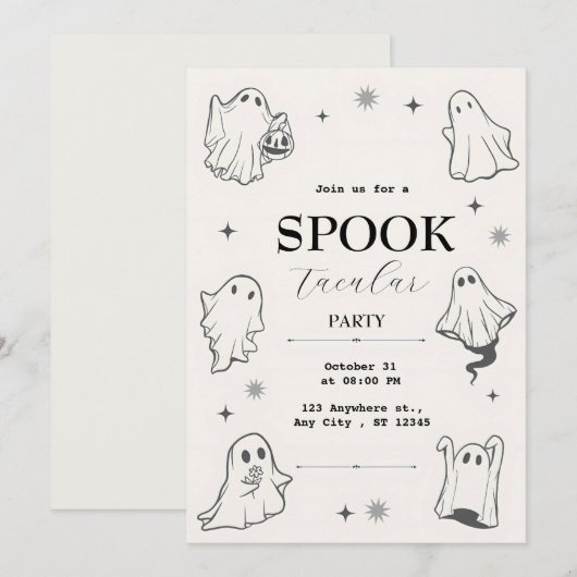 Invitation Gray Illustration Fête d'Halloween (Devant / Derrière)
