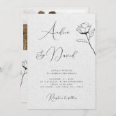Invitation Gray Kraft Look Rose QR Code RSVP Mariage (Devant / Derrière)
