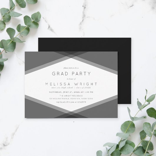 Invitation Gray Layers Géométrique & Black Grad Party