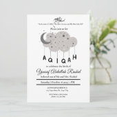 Invitation Gray Moon Cloud Star Baby Boy Muslim Aqiqah Aqeeqa (Debout devant)