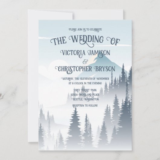Invitation Gray Mountain Fog Forest Wilderness Mariage d'hive (Devant)