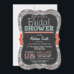 Invitation Gray Paisley Chalkboard look Fête des mariées<br><div class="desc">Invitation de douche nuptiale avec joli tableau de couleur orange turquoise et motif en cachemire gris chaud. Polices de craie vintage sur un arrière - plan de tableau noir cool avec élément de conception ric rac.</div>