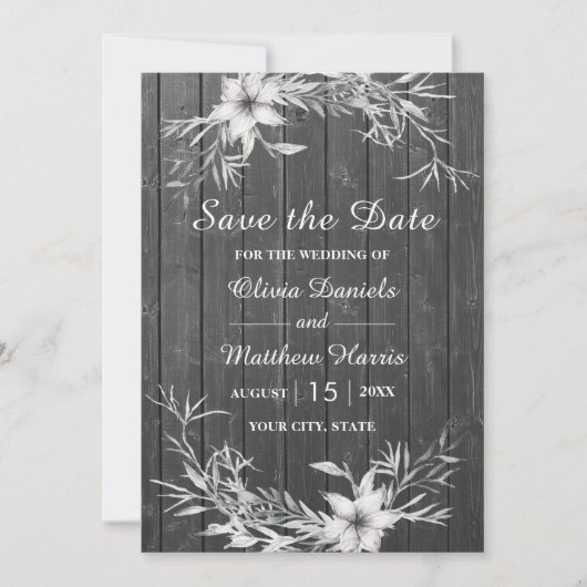 Invitation Gray rustique. Grange en bois mariage Enregistrer (Devant)