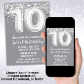 Invitation Gray Silver 10e fête d'anniversaire