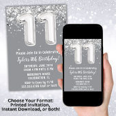Invitation Gray Silver 11e fête d'anniversaire