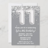 Invitation Gray Silver 11e fête d'anniversaire (Devant)