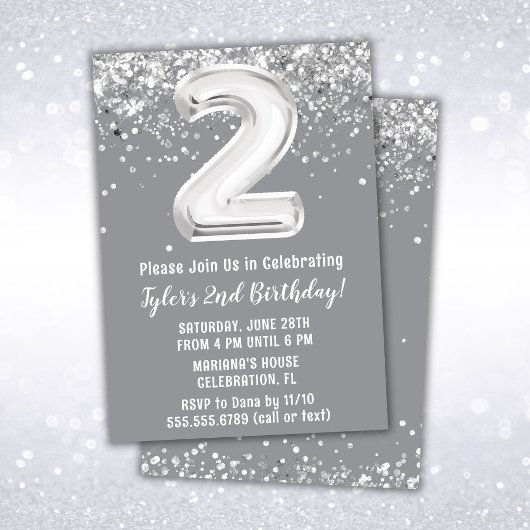 Invitation Gray Silver 2e fête d'anniversaire