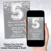 Invitation Gray Silver 5e fête d'anniversaire
