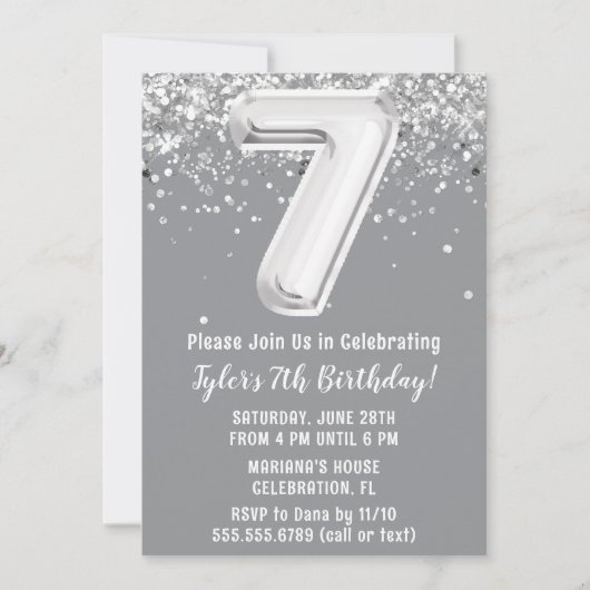Invitation Gray Silver 7e fête d'anniversaire (Devant)