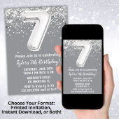 Invitation Gray Silver 7e fête d'anniversaire