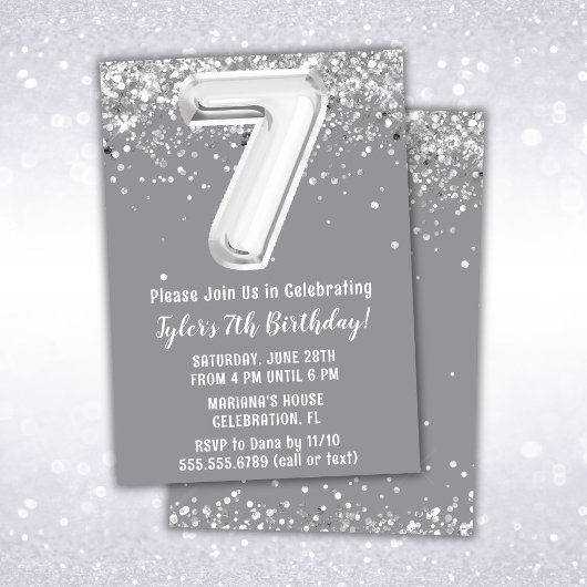 Invitation Gray Silver 7e fête d'anniversaire