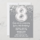 Invitation Gray Silver 8e fête d'anniversaire (Devant)