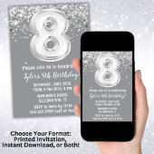 Invitation Gray Silver 8e fête d'anniversaire