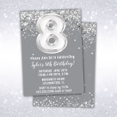 Invitation Gray Silver 8e fête d'anniversaire