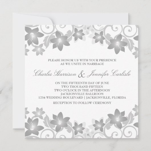Invitation Gray Simple mariage floral Inviter (Devant)