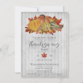 Invitation Gray Thanksgiving Citrouilles et dîner Squash (Devant)