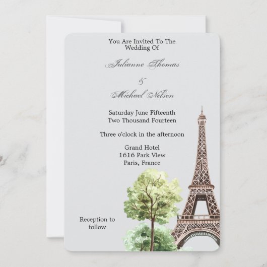 Invitation Gray Tour Eiffel Paris Mariage (Devant)
