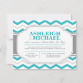Invitation Gray & Turquoise Chevron Réception de mariage seul (Devant)