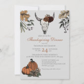 Invitation Gray Western Thanksgiving Cow Skull Fall Harvest (Devant)