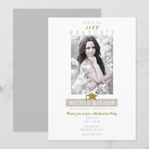 Invitation Gray White & Gold Modern Photo Party Graduation