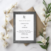 Invitation Gray white modern monogram rustic wedding