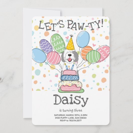 Invitation Gray & White Sheepadooda Chien Fête d'anniversaire (Devant)