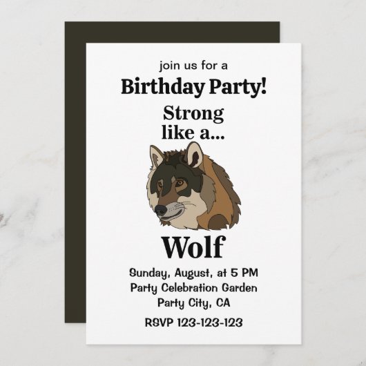 Invitation Gray Wolf fête d'anniversaire (Devant / Derrière)