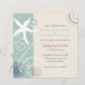Invitation Grayed Jade Dusky Blue Beach Wedding (Devant / Derrière)