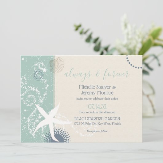 Invitation Grayed Jade Dusky Blue Seaside Mariage (Debout devant)