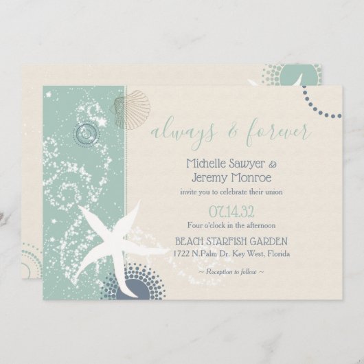 Invitation Grayed Jade Dusky Blue Seaside Mariage (Devant / Derrière)