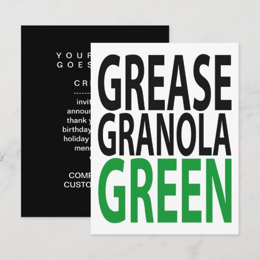 Invitation grease, granola, GREEN! (Devant / Derrière)