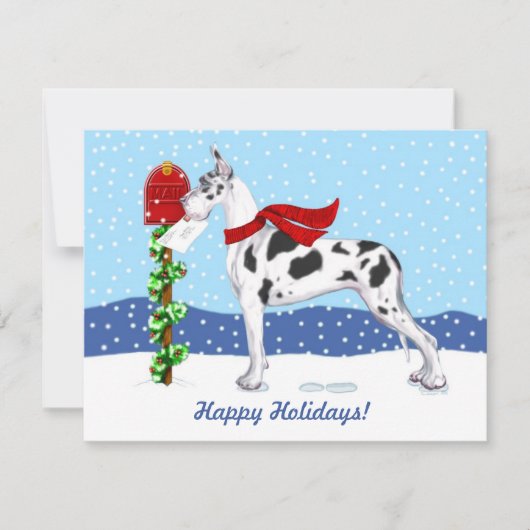 Invitation Great Dane Christmas Mail Arlequin (Devant)