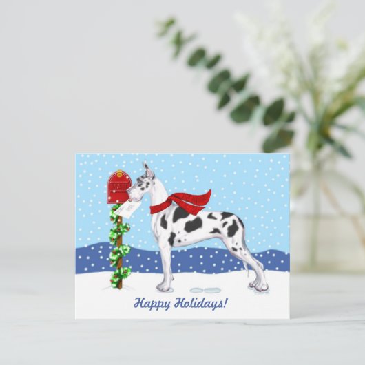 Invitation Great Dane Christmas Mail Arlequin (Debout devant)