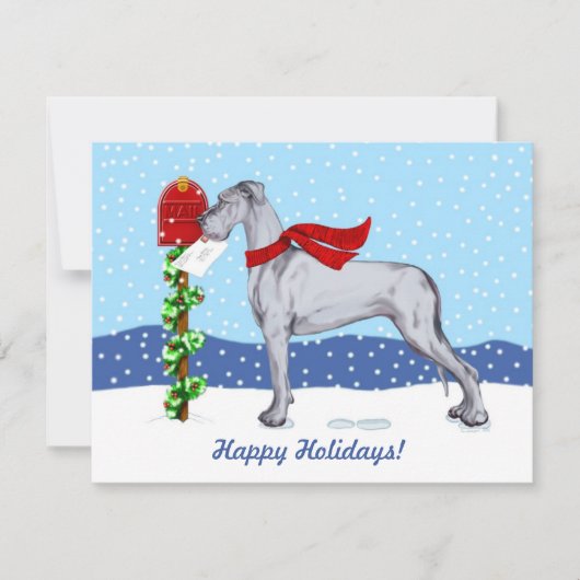 Invitation Great Dane Christmas Mail Blue UC (Devant)