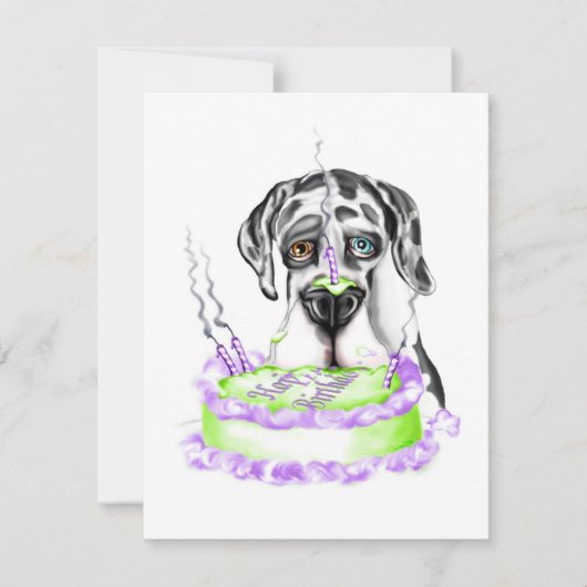Invitation Great Dane Harlequin UC Birthday Cake (Devant)