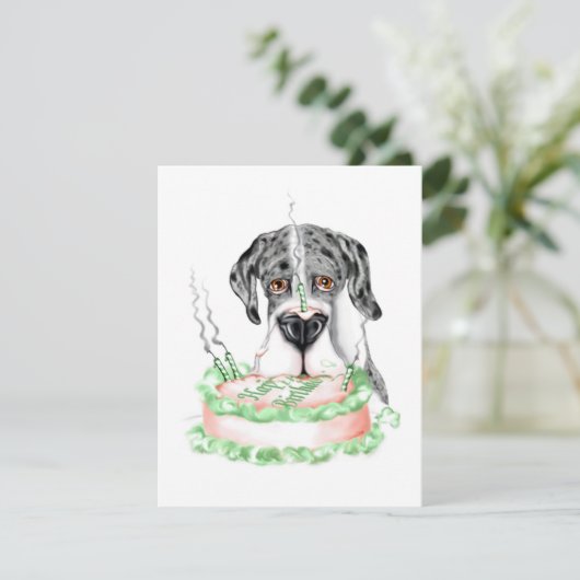 Invitation Great Dane Merle UC Gâteau d'anniversaire (Debout devant)