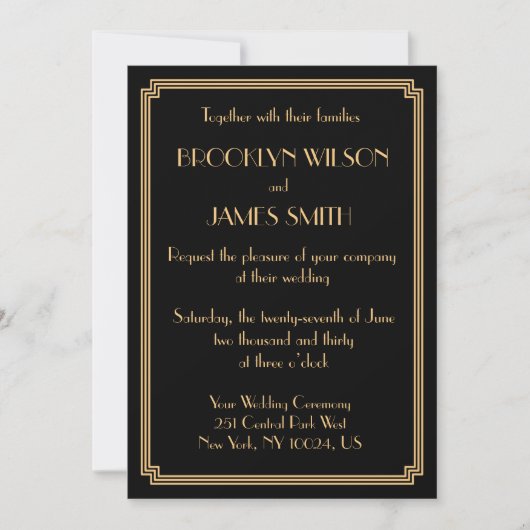 Invitation Great Gatsby Art Déco Black Gold Wedding Invite (Devant)