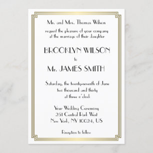 Invitation Great Gatsby Art Déco Gold White Wedding Invite