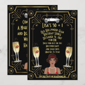 Invitation Great Gatsby Black Flapper Girl Hollywood Invitati (Devant / Derrière)