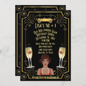 Invitation Great Gatsby Black Flapper Girl Hollywood Invitati (Devant / Derrière)