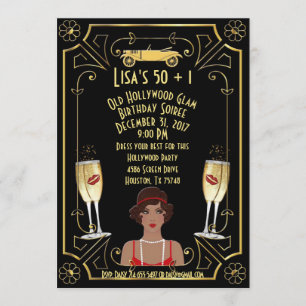 Invitation Great Gatsby Black Flapper Girl Hollywood Invitati