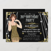 Great Gatsby Flapper Girl 30e anniversaire Invitat