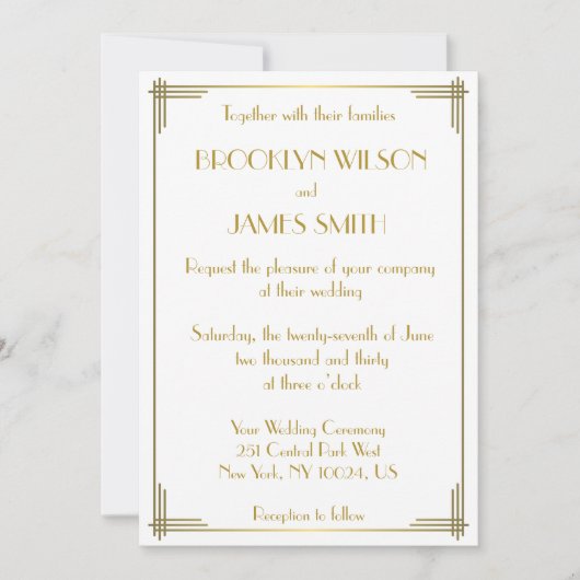 Invitation Great Gatsby Gold Art Déco Mariage Invite (Devant)