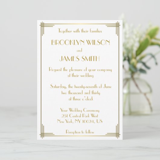 Invitation Great Gatsby Gold Art Déco Mariage Invite (Debout devant)