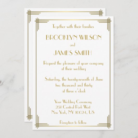 Invitation Great Gatsby Gold Art Déco Mariage Invite (Devant / Derrière)