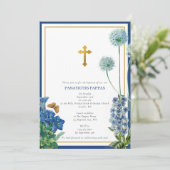 Invitation Grec Orthodoxe Baptême Baptême Garçon Bleu Floral (Debout devant)