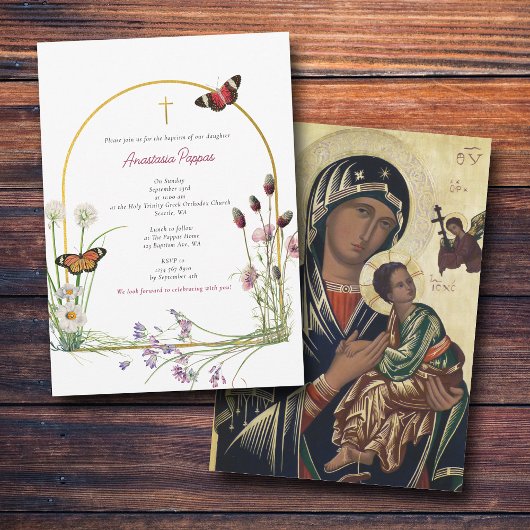 Invitation Grec Orthodoxe baptême Fleur sauvage fille